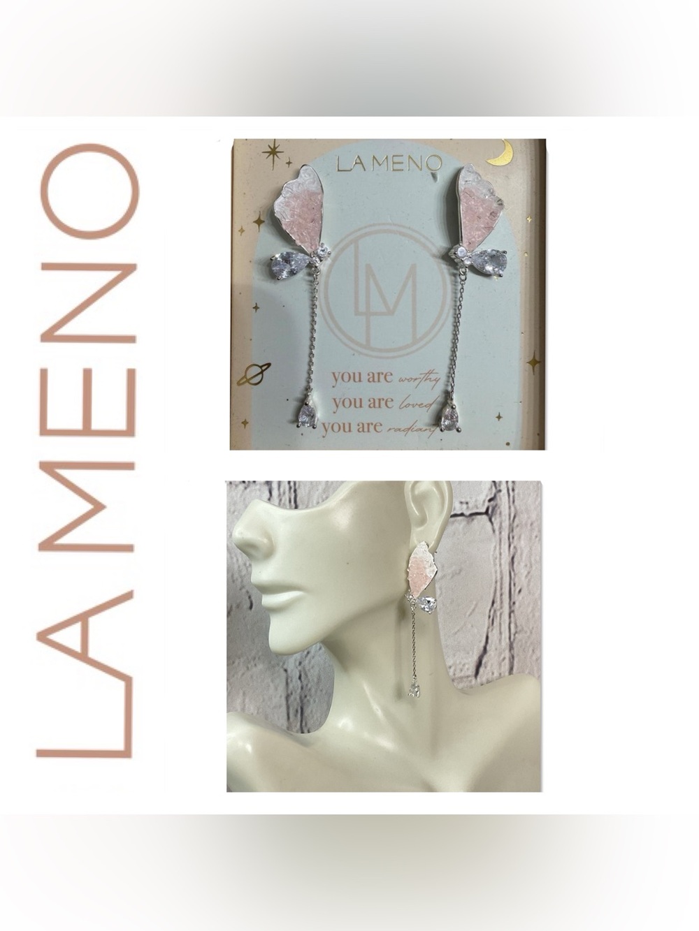 🌟🌟 LA MENO Pink Crystal Drop Chain Earrings